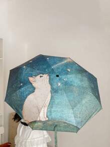 1pc High-Quality Cute Cartoon Folding Umbrella, Fully Automatic Anti-UV, Windproof, Sunshade And Rain Use, Portable Parasol