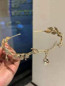 1 件青少年皇冠，带有森林树叶和全水钻伴娘皇冠头带，极简主义仙女皇冠额链，婚礼装饰，适合女孩生日派对、婚礼场地、表演照片拍摄，是送给女孩的理想礼物 - 彩色 - 查看 8