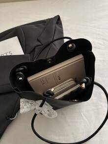 Lace Bow Decor Large Capacity Shoulder Tote Bag, New Simple Versatile Commuter Bag For College Students - Black - View 9