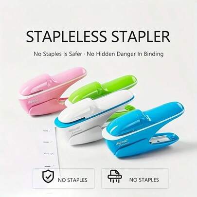 Desktop Staple-Free Stapler - Mini Portable, Holds Up To 7 Sheets, Handheld Design For Secure Document Binding, Ideal For Home, Office Use