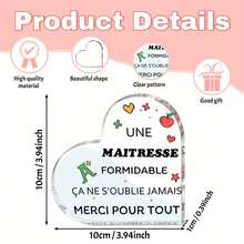 2D Acryl Plakette - Nachdenkliches Geschenk für Frauen, Mütter, Schwestern, Lehrer - Einzigartiges Geburtstags- und Weihnachtsgeschenk, eingraviert mit "Une Maitresse Formidable C'ane S'oublie Jamais Merci Pour Tout" (Eine wunderbare Gastgeberin wird nie vergessen, Danke für alles), klassischer Stil, Heimatthema - Verschiedenfarbig - Übersicht 3