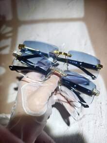 Leopards play ball 1 Pair Rhinestone Decorated Frameless Rectangular Fashion Fashion Glasses, Unisex, Suitable For Driving, Beach Travel, Summer Beach Vacation, Outdoor Activities, Etc. - Ống kính ba chiều không khung/kim cương cắt được trang trí bằng kim cương giả - Xem 28