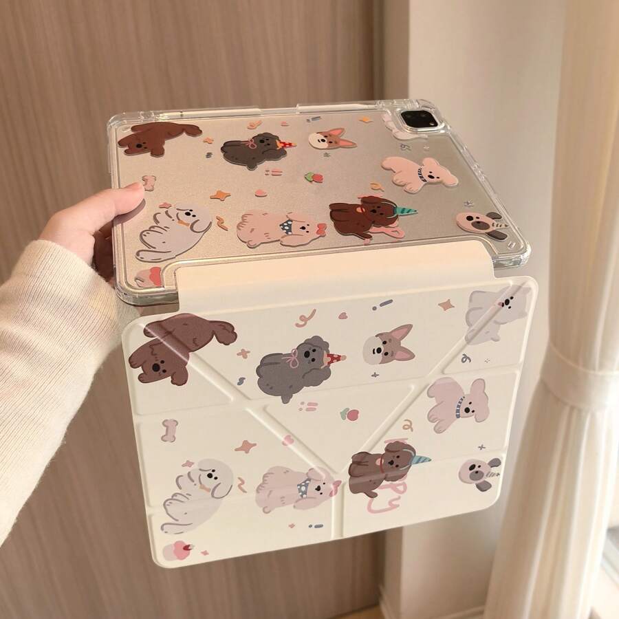 Magnetic Puppy Tablet Protective Case Compatible With IPad, Y-Fold Design With Pencil Slot, Compatible With IPad 2020/2021/2022 Pro 11 Inch, IPad 10th/11th Gen, IPad Air 4/5/6, Smart Sleep/Wake, Double-Sided Pattern, Anti-Bending Anti-Drop