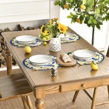 Lemon Flower Summer Placemat Set 4-Piece, 15-Inch Round Seasonal Wildflower Table Mat, For Party Kitchen Dining Decor