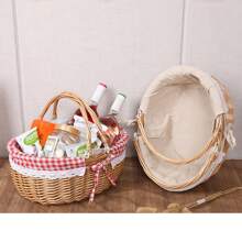 1 Stück Picknickkorb, herausnehmbares Futter, Weidenkorb Picknickkorb mit doppelten Klapphenkeln, stabiles Stofffutter, handgewebter handgemachter Picknickkorb, natürlicher handgefertigter geflochtener Korb