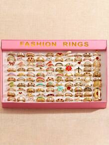 Conjunto sortido de anéis de esmalte vintage em tons de aço inoxidável femininos, 6/10/16/24/30 peças, cores e estilos aleatórios, adequado para decoração diária