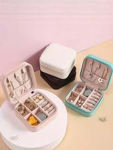 1/5 件珠宝盒，小型 PU 皮革旅行珠宝收纳盒，双层便携式迷你珠宝展示和收纳盒，适用于耳环、戒指、项链、手镯、美甲、妇女节礼物、圣诞节礼物、万圣节礼物、女士礼物、假日海滩、浴室收藏、卧室收藏，大容量 - 彩色 - 查看 8