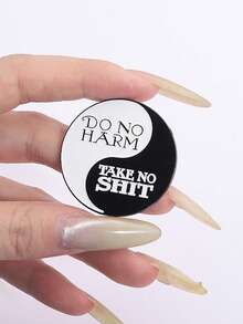 1PC "Do No Harm/Take No " Yin Yang Enamel Pin, Sassy Spiritual Badge - Black and White - View 5
