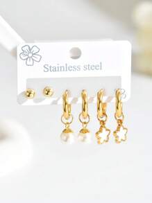 Set de 6 piezas Pendientes de aro elegantes de circonita, de acero inoxidable, adecuados para uso diario