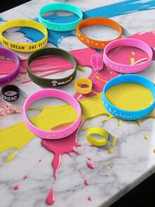 10/20pcs Assorted Color Silicone Bracelet & Ring Set, Fashion Sports Ocean Style Inspirational Quotes, Suitable For Gift Or Personal Use - Multicolor - View 3