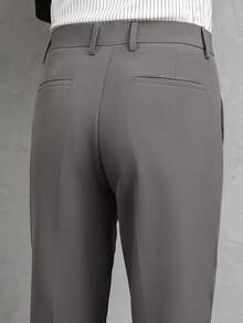Calça Casual Masculina Perna Reta, Cor Sólida, Bolsos Laterais, Calça de Terno Formal - Chumbo - Visão 5