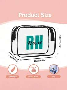 Bolsa de cosméticos personalizada minimalista y transparente con nombre personalizado para el hogar y los viajes, bolsa transparente con nombre personalizado, neceser de maquillaje de PVC transparente, bolsa de viaje de belleza, bolsa de cosméticos de PVC como regalo, neceser de aseo con cremallera para TSA, regalo de dama de honor para la playa, organizador de viaje de verano, artículo esencial del cartero, multifuncional, ornamental, letra, unicolor, exquisito, elegante, vintage, moderno, colorido, ocio, básico, casual, suave, único, personalizado, personalizado, ideal como regalo para ella, novia, amigos
