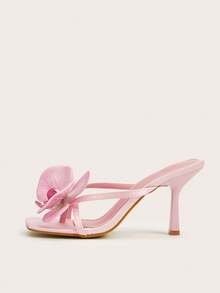 Pink Satin Flower Open Toe Stiletto High Heel Sandals, Suitable For Spring/Summer Travel And Beach - Pink - View 3