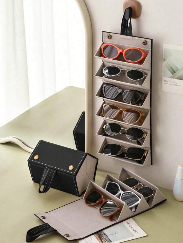 1 Stück Brillenaufbewahrungsbox, 2/3/4/5/6 Fächer schwarze faltbare Reise-Brillenetui, Multi-Zweck Brillen Organizer Box, Brillenhalterung zum Aufhängen, kann im Wohnzimmer oder Schlafzimmer für einfachen Zugriff und ordentliche Aufbewahrung aufgehängt werden