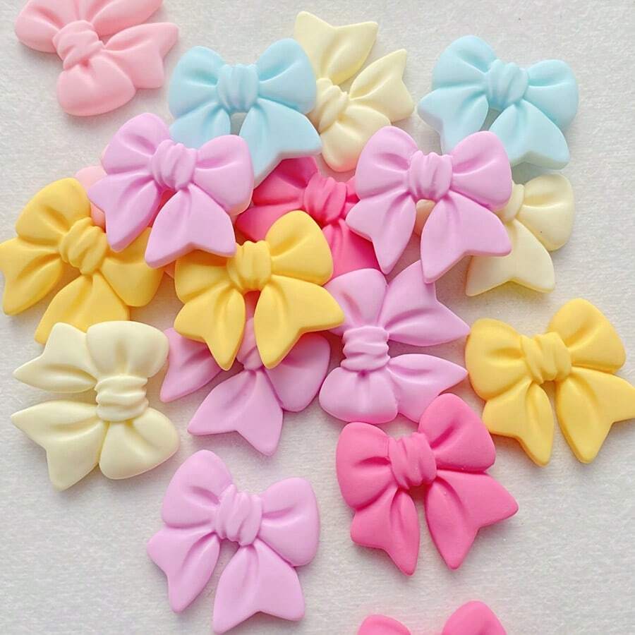 [10/20/30 件] 各式节日树脂领结装饰，平背 3D 凸圆形宝石，适用于 DIY 剪贴簿、珠宝制作和圣诞工艺装饰 - 颜色随机 - 彩色 - 查看 1