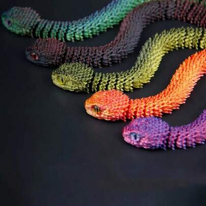 3D Printed Mini Snake Model With Realistic Eyes And Movable Joints, Vibrant Multi-Color Scales (Ideal For Desk & Cabinet Decor - Great For Parties, Outdoor Display & Gifts - Perfect For Christmas, Valentine's Day & Birthday Gifts - Random Eye Color)