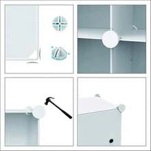 Portable Wardrobe 16 Cube Foldable Closet W/ 3 Clothes Hanging Rails, Deeper Cube Modular Cabinet Storage Organizer ShelfBedroom Clothes Shoes Toys,Black - White - View 10