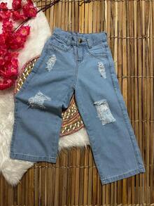 GIRLS PANTS CHILDREN'S WIND LAG JEANS DEFIADED GIRLS - Medium Wash - View 10