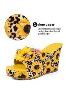 WRCVS Yellow Printed Ribbon Design Wedge Heeled Sandals, Rope Bottom, Platform, Strap , Fashion, Elevated, Lightweight, Summer - Yellow - View 8