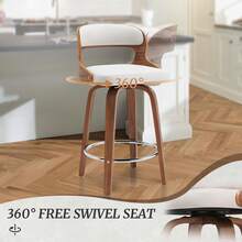 [Bar Stools]3-Piece 26" Counter Height Bar Stool Set - Mid-Century Modern Design With 360° Swivel, Walnut Veneer & Faux Leather Seat, Ergonomic Solid Backrest For Kitchen Island, Home Bar, Breakfast Nook, White - 白色 - 查看 3