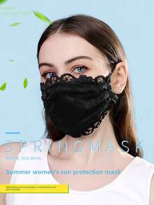 1pc Lace Mesh Mask With Floral Print Sexy Style,Flower-Embroidered Thin Mask Has Adjustable Ear Loops,Suitable For Female Daily Use In Outdoor Sports - One Size - View 6