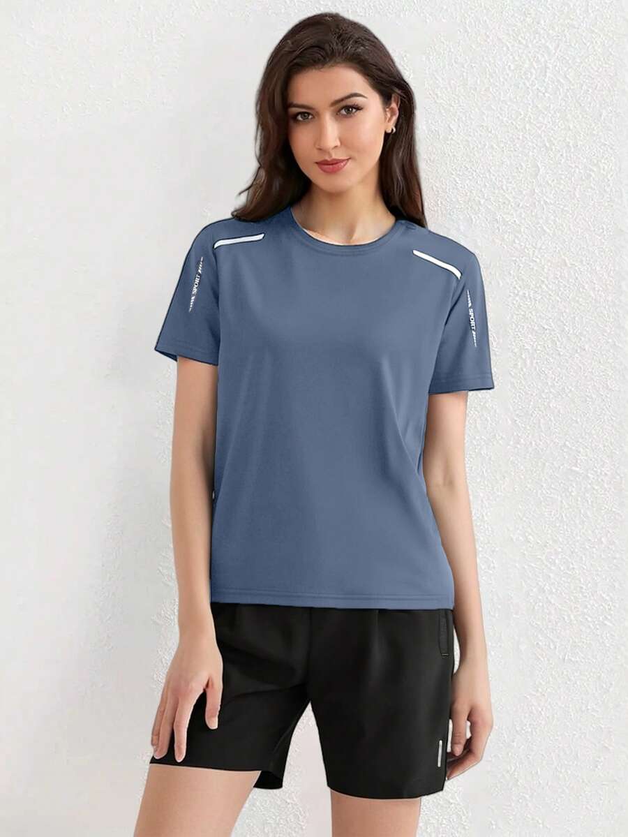 Women's Short Sleeve Sports Running T-Shirt, Simple Elastic Breathable, Suitable For Gym, Running And Outdoor Leisure, Spring And Summer - Baby Blue - View 1