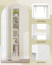 Hzuaneri Estantería de madera moderna, estantería de cubo, estantería abierta de madera, estanterías de almacenamiento y exhibición para sala de estar, oficina en casa, dormitorio, 7 niveles, color blanco