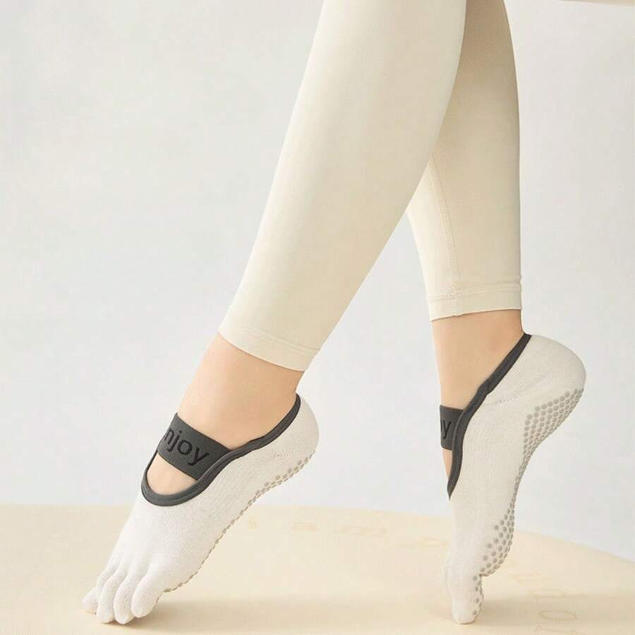 1 para skarpetek do jogi dla kobiet, jednolity kolor, bez pleców, pięciopalczasty design do pilatesu, pochłaniające pot, uniwersalne skarpetki do jogi