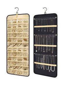 1个悬挂式首饰收纳架，双面首饰架，项链架，防耳环和戒指挂钩，包含20个带口袋的首饰旅行卷袋，可悬挂在衣柜、墙壁或门上 - 彩色 - 查看 12