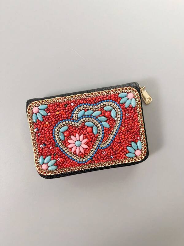 Nuovo portacarte vintage fatto a mano, piccolo portamonete con cerniera da donna 248005 - Borsa per carte di credito di piccole dimensioni con motivo Luna di Ottobre per donna, portafoglio mini, portafogli, portacarte