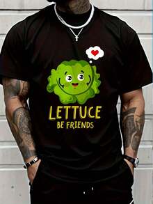 100% Cotton Casual Tshirt Lettuce Be Friend Fruit And Vegetables T-Shirt T-Shirt Women's Men Graphic Tee - Black - View 1