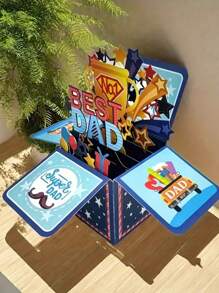 1pc Father's Day, Father's Birthday Pop-Up Greeting Card Box, Best Dad Folding 3D Craft Father's Day Surprise Gift Card, Father's Day Birthday Greeting Card, Gift Information Card, Father's Theme Party Decoration Card