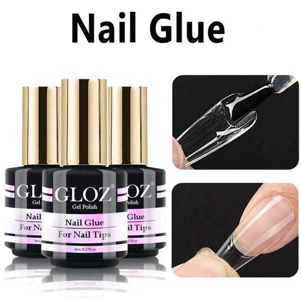 GLOZ 3 Stück Nagellack, Nagelbond Pinsel im Nagellack für Aufklebe-Nägel, Nagelspitzen & Künstliche Nägel, Super starker Nagellack für Nagelspitzen, langanhaltende Acrylnägel, UV/LED Gel Kleber, Weihnachten