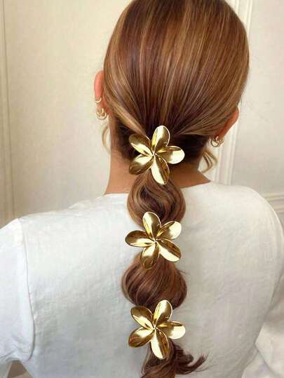 3 件/1 套优雅金属女士花朵发带，奢华风格马尾发带配饰，简约时尚日常休闲发饰，闪亮发结，圆顶马尾发夹，女士和女士弹性发带马尾辫固定器发圈发橡皮筋发圈发绳，发球，头饰