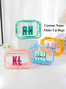 Bolsa de cosméticos personalizada minimalista y transparente con nombre personalizado para el hogar y los viajes, bolsa transparente con nombre personalizado, neceser de maquillaje de PVC transparente, bolsa de viaje de belleza, bolsa de cosméticos de PVC como regalo, neceser de aseo con cremallera para TSA, regalo de dama de honor para la playa, organizador de viaje de verano, artículo esencial del cartero, multifuncional, ornamental, letra, unicolor, exquisito, elegante, vintage, moderno, colorido, ocio, básico, casual, suave, único, personalizado, personalizado, ideal como regalo para ella, novia, amigos