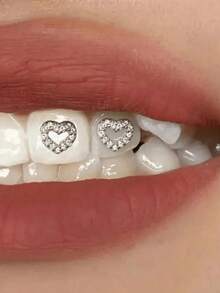 2 Stücke eleganter, minimalistischer, komplett mit Strass verzierter Herz-förmiger Zahnschmuck, exquisite Geschenke ohne Klebstoff