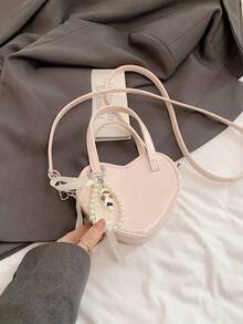 1pc Minimalist Fashion Handbag, Solid Color PU Leather Heart Shaped Crossbody Bag Without Pendant, Spring/Summer - A - View 16