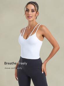Tender Angel Zarter Engel 2025 Frühling/Sommer Neue Yoga Bekleidung Rückenfrei Tanktop für Frauen, lange Länge mit Brustpolstern, eng anliegender nahtloser Sporttop, Damen Sportbh, langer Fitness Tanktop mit eingebauter Stützunterlage - Weiss - Übersicht 2