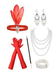 D EXCEED 6 件 20 世纪 20 年代女士配饰全套：装饰艺术头带、人造珍珠项链 - 盖茨比派对、婚礼、舞会必备品 - 母亲/教师复古礼物万圣节 - 多色 - 查看 9