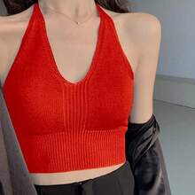 One Size Knit Sleeveless Beach T-Shirt - 紅色 - 查看 2