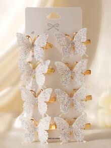 8 bucăți elegante de agrafe de păr cu fluture 3D, material din aliaj, accesorii la modă pentru fete, potrivite pentru purtare zilnică, disponibile în mai multe stiluri