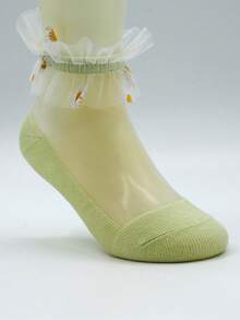 5 Pairs Lace Trim Daisy Floral Net Breathable Children Socks, Spring/Summer - Multicolor - View 4