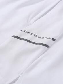 1 pieza Pantalones deportivos blancos para hombres, pantalones cortos de playa para vacaciones, pantalones cortos de fitness y running con bolsillos y cremallera, diseño oculto con cordón