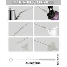 12PCS Straw Cleaning Brush, 9in/23cm Long Stainless Steel Straw Brush, 2in/5cm*0.4in/1cm White Nylon Brush, Suitable For 40/30/20 Oz , Cup, Water Bottle, Milk Cup, Glass Cup, Drinking Straw, Stainless Steel Straw, Glass Straw, Silicone Straw, Plastic Straw, Tube Or Hummingbird Feeder Straw, Reusable Pipe Straw Cleaner, Suitable For Multi-Purpose Cleaning Use In Home Kitchen