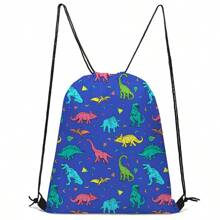Mochila con cordón ligera, mochila escolar con estampado de dinosaurios de dibujos animados, mochila deportiva y de viaje duradera de poliéster