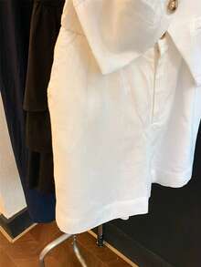 女士春夏休闲度假亚麻无袖西装外套和短裤两件套