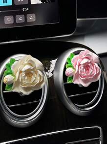 1pc Jasmine Flower Air Freshener, Car Air Vent Clip Decoration, High-End Interior Accessory, Air Conditioning Outlet Decoration, Pink, Yellow, Green Color, Floral Design