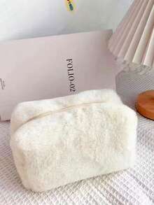 [拉链收纳袋]毛绒化妆包，小众设计，可爱奢华感，方便收纳袋，大容量洗漱包，分类多层包，舒适毛绒化妆品收纳包-便携式化妆品收纳包，文具收纳包，拉链袋。，铅笔盒，铅笔袋，书包