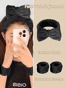 3 件套旅行面部束发带套装可重复使用水疗头带和腕带洗手带套装吸水发带腕带（蝴蝶结头带、头带和腕带、毛巾腕带）多种颜色可选，适合返校季 - 彩色 - 查看 10