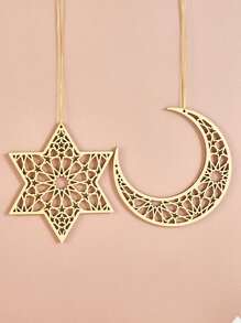 1pc Creative Wooden Hollow Hexagon, Octagon, Moon Shape Decor Hanging Ornaments, Modern Wooden Mirror Design Cozy Interior Wall Decor Hanging Accessories, Suitable For Holiday Party Decorations, Home Decor Gifts